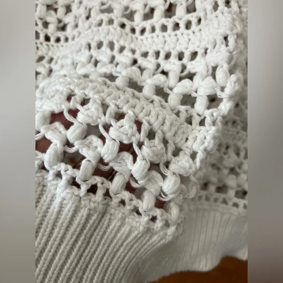 Boden White crochet Crew Neck Sweater with Textured Knit Design 14 - Picture 7 of 8
